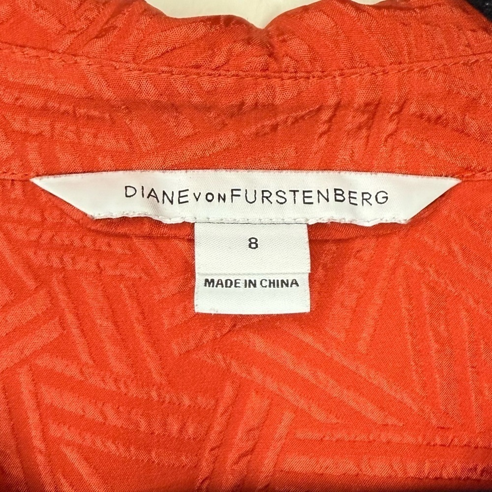 DVF Seanna 100% Silk Orange Geometric Hatch Printed Collar Career Shirt Dress - Picture 4 of 11